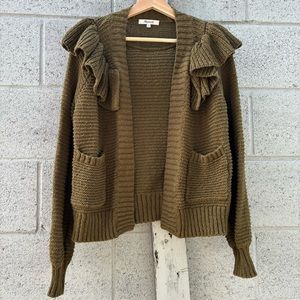 Madewell olive ruffle cardigan